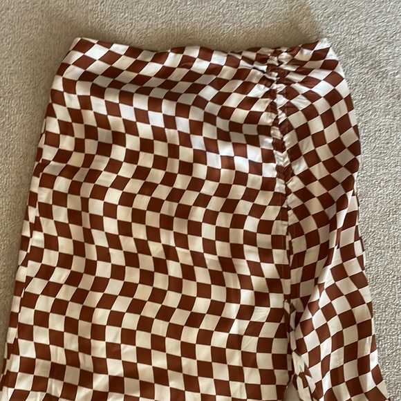 KITRI EMMELINE WAVY CHECKER CHECKERED MIDI SLIP SKIRT Brown /Cream SMALL - Picture 7 of 11